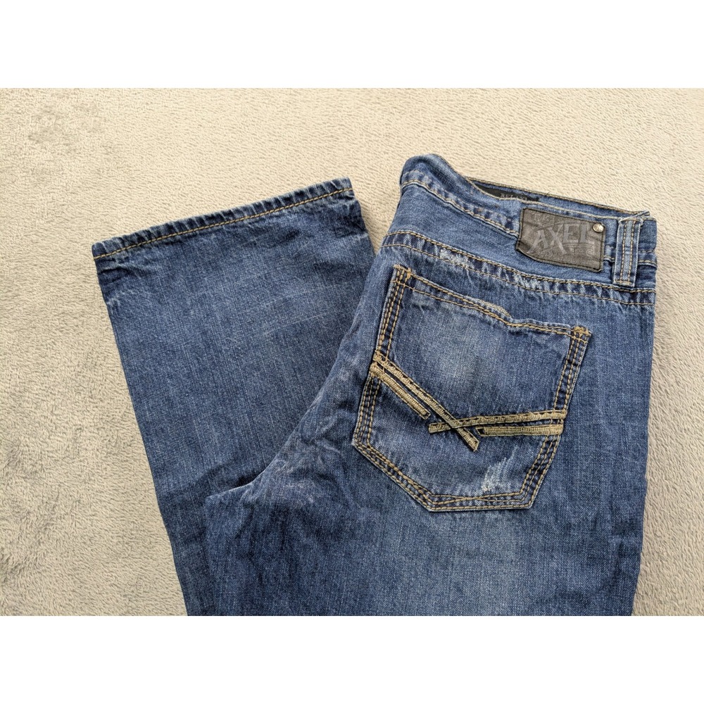 T.K. Axel Mens Relaxed Straight Leg Distressed Blue Denim Jeans 38x32